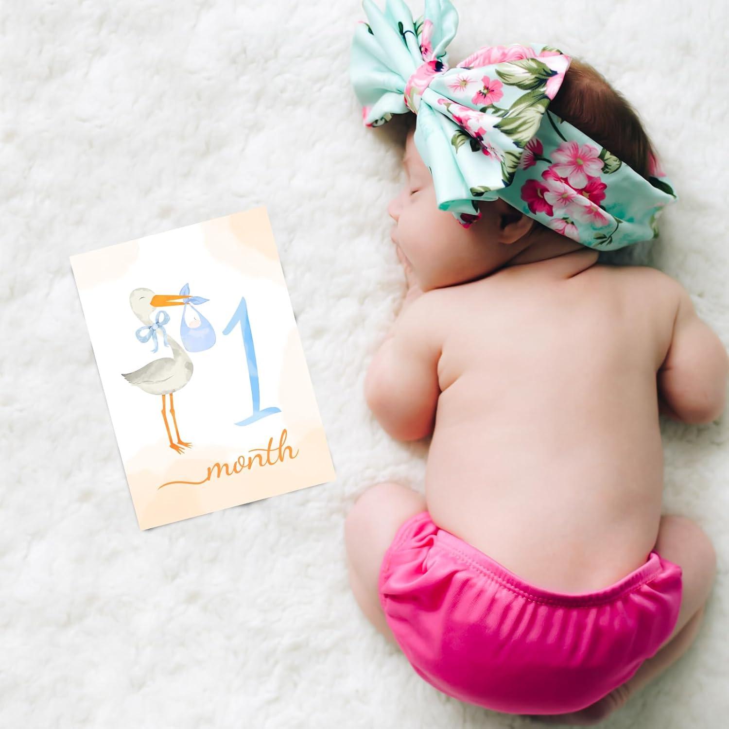 Tarjetas de Hitos Mensuales para Bebés - 12 Piezas Acuarela