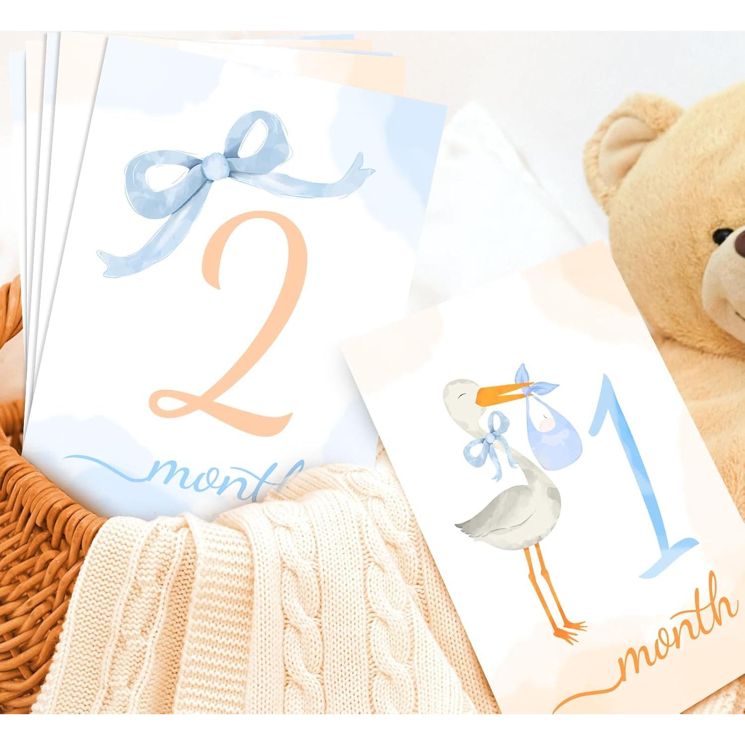 Tarjetas de Hitos Mensuales para Bebés - 12 Piezas Acuarela