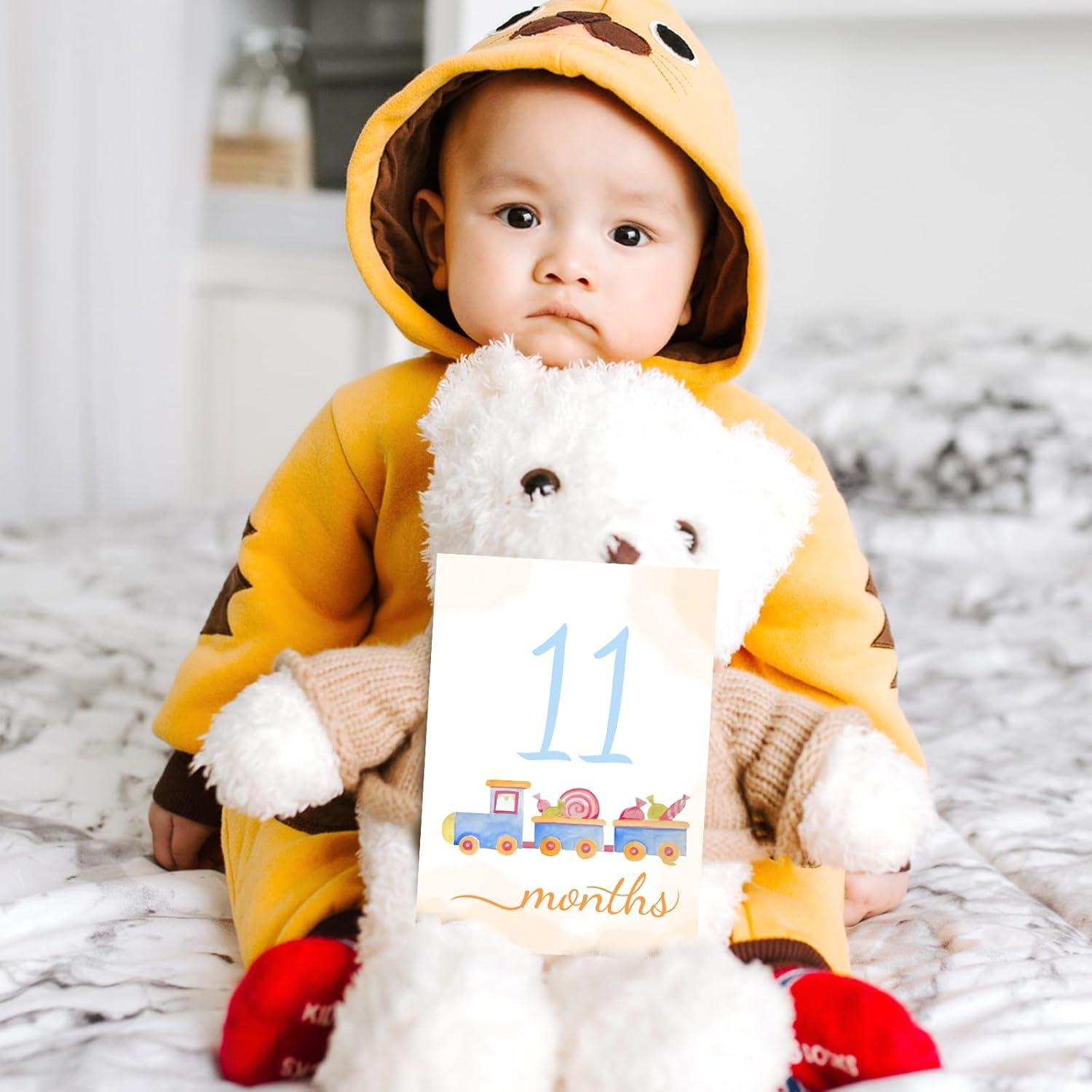 Tarjetas de Hitos Mensuales para Bebés - 12 Piezas Acuarela