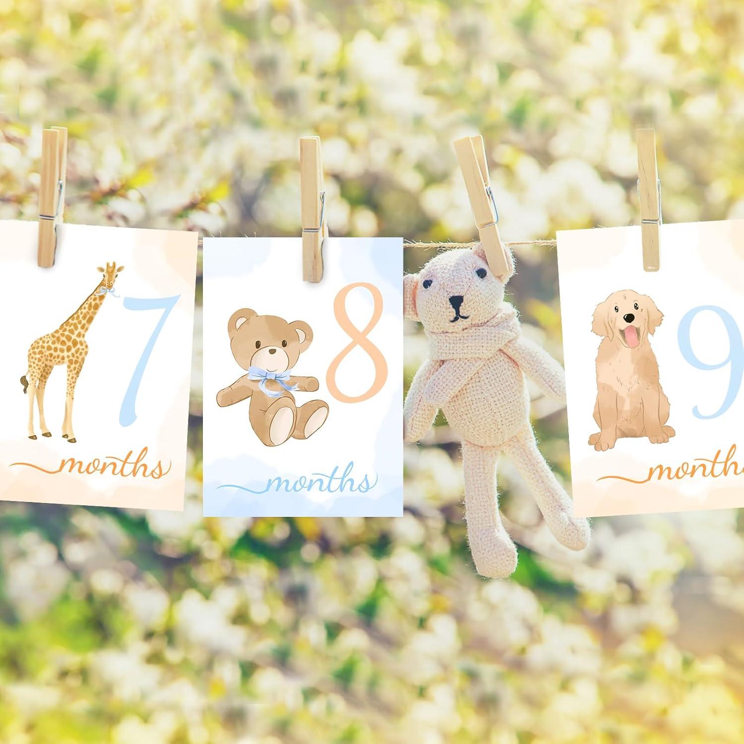 Tarjetas de Hitos Mensuales para Bebés - 12 Piezas Acuarela