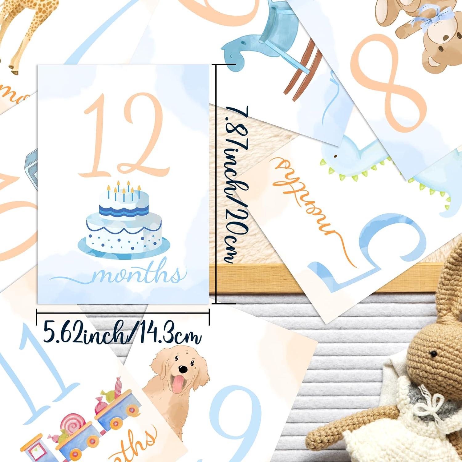 Tarjetas de Hitos Mensuales para Bebés - 12 Piezas Acuarela