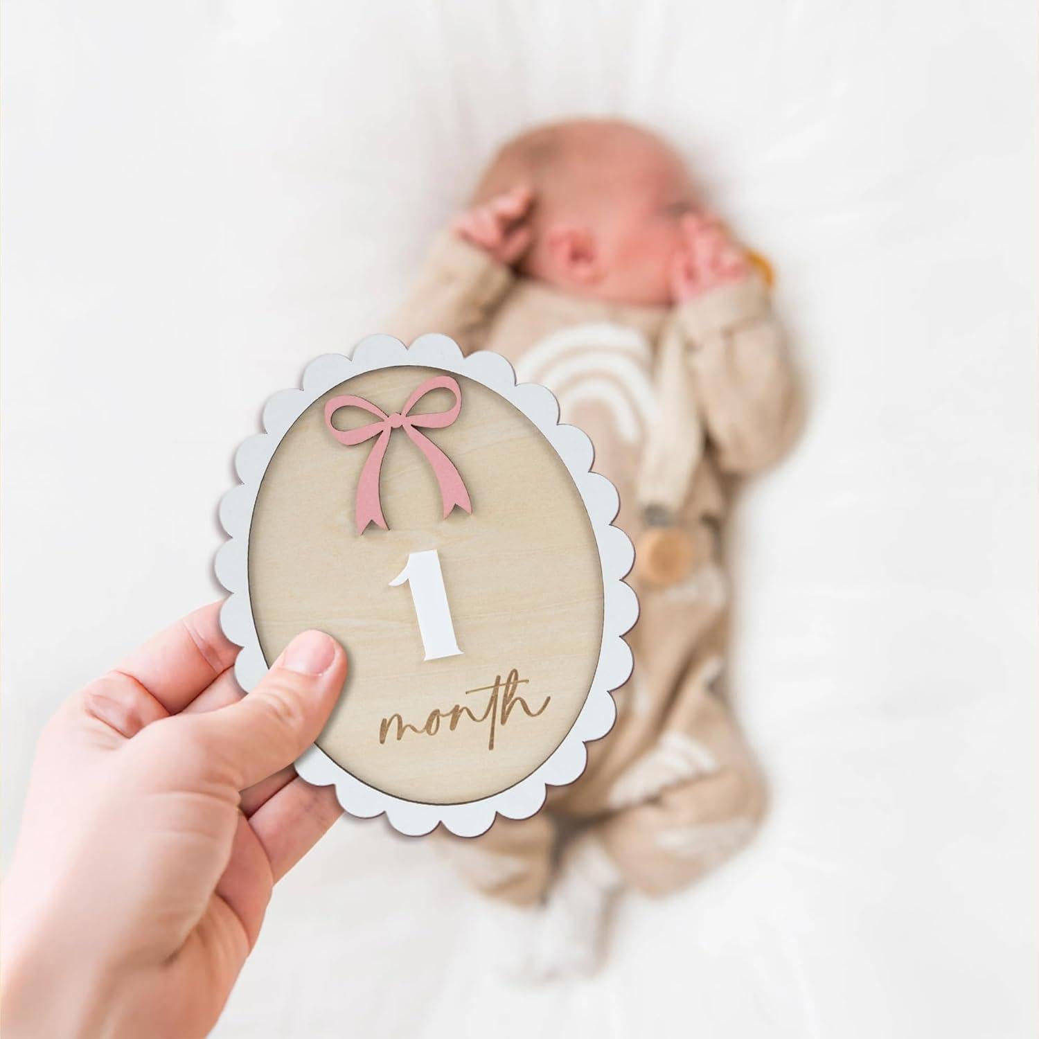 Tarjetas de Hitos Mensuales de Bebé 3D CUNCUN - Madera 15.7 cm