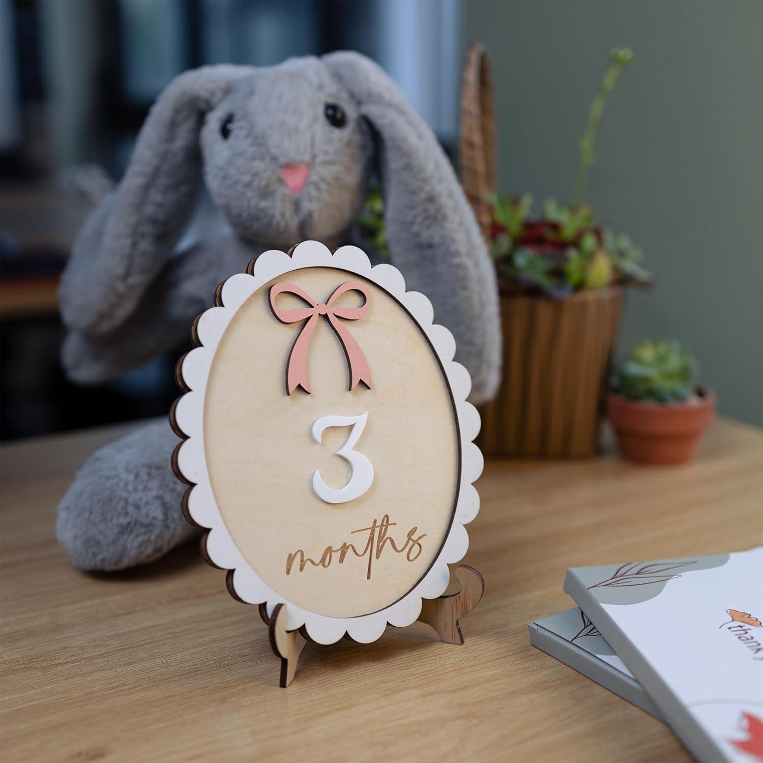 Tarjetas de Hitos Mensuales de Bebé 3D CUNCUN - Madera 15.7 cm