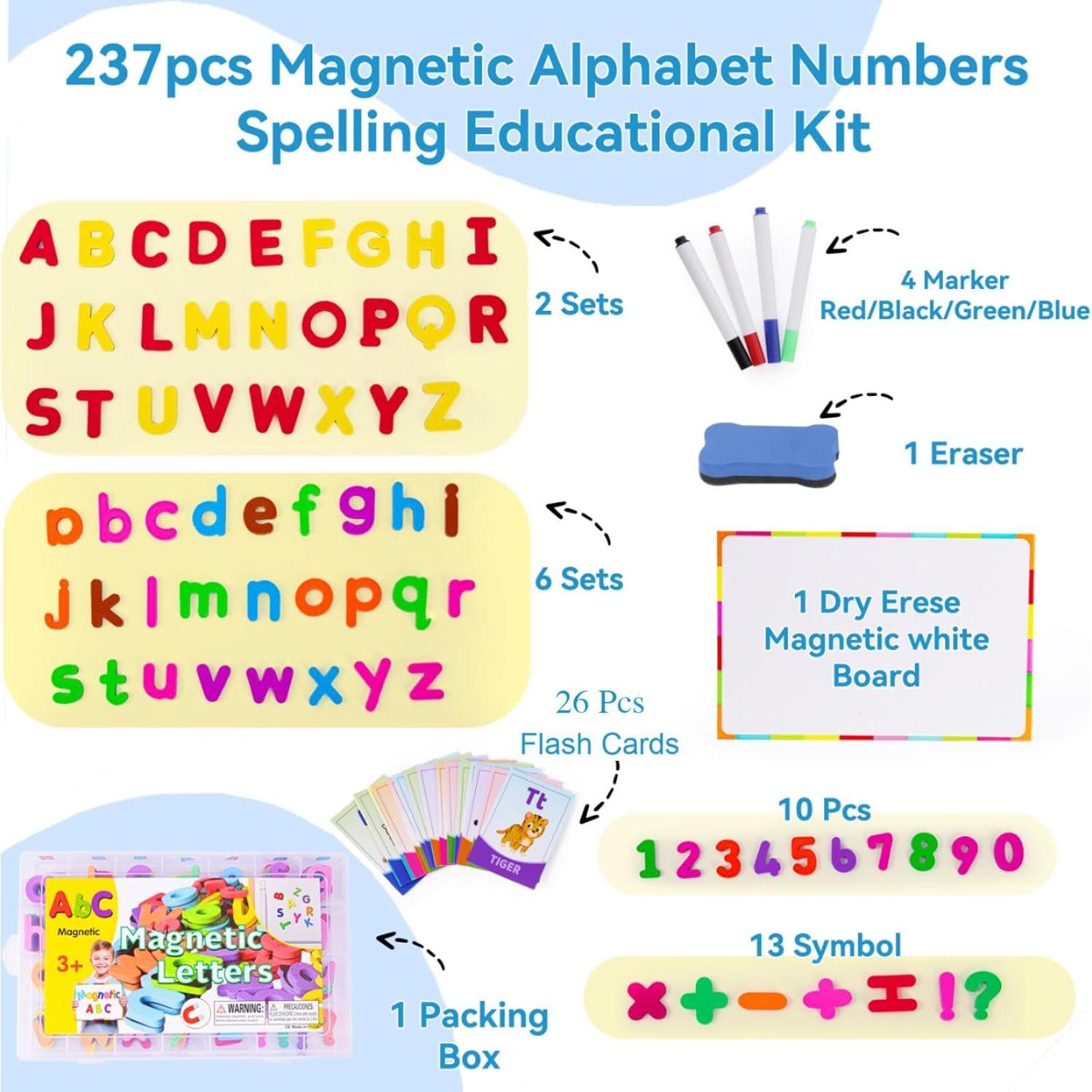 Letras Magnéticas de Alfabeto 237 PCS con Pizarra y Tarjetas CVC
