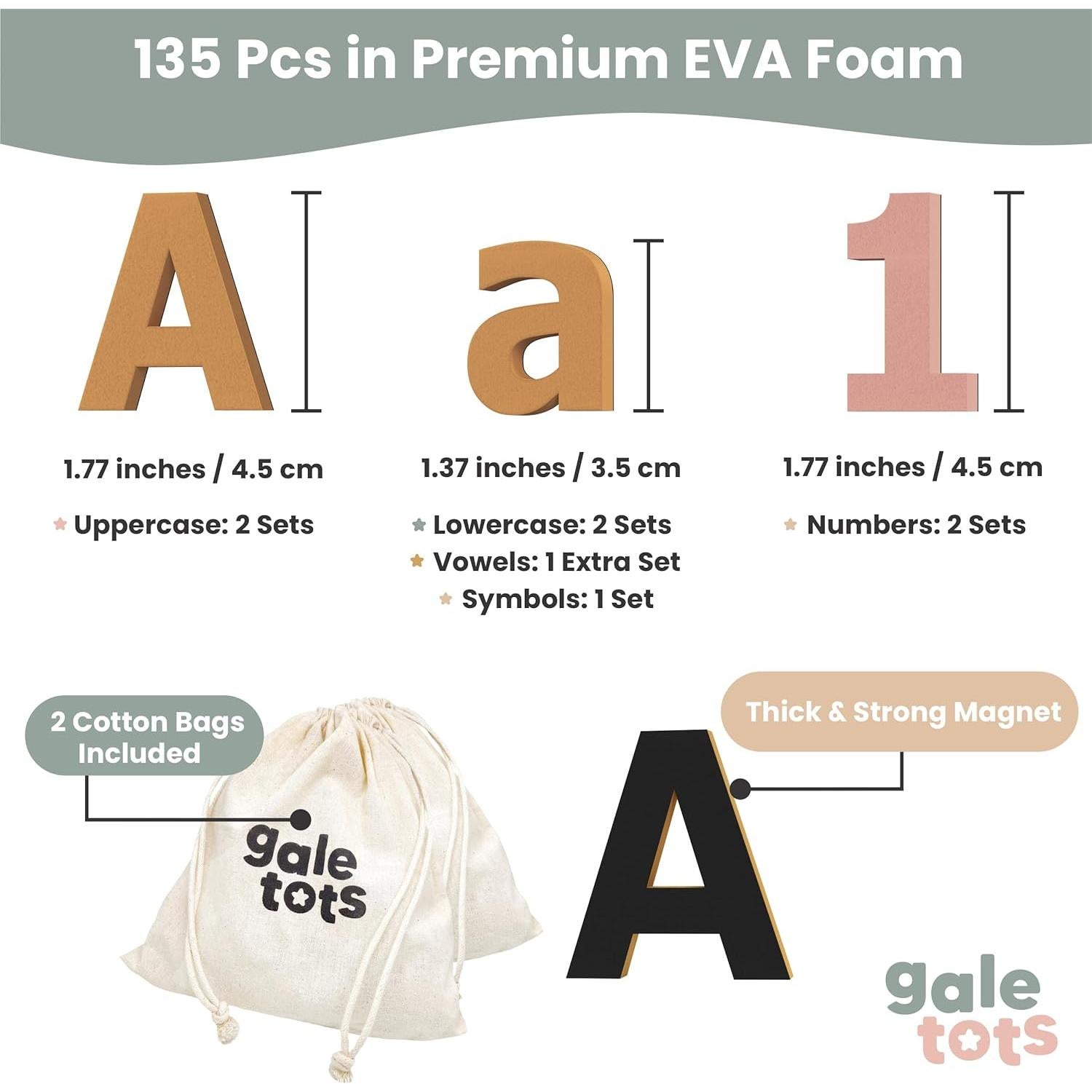 Letras y Números Magnéticos Gale Tots - 135 Piezas de Espuma