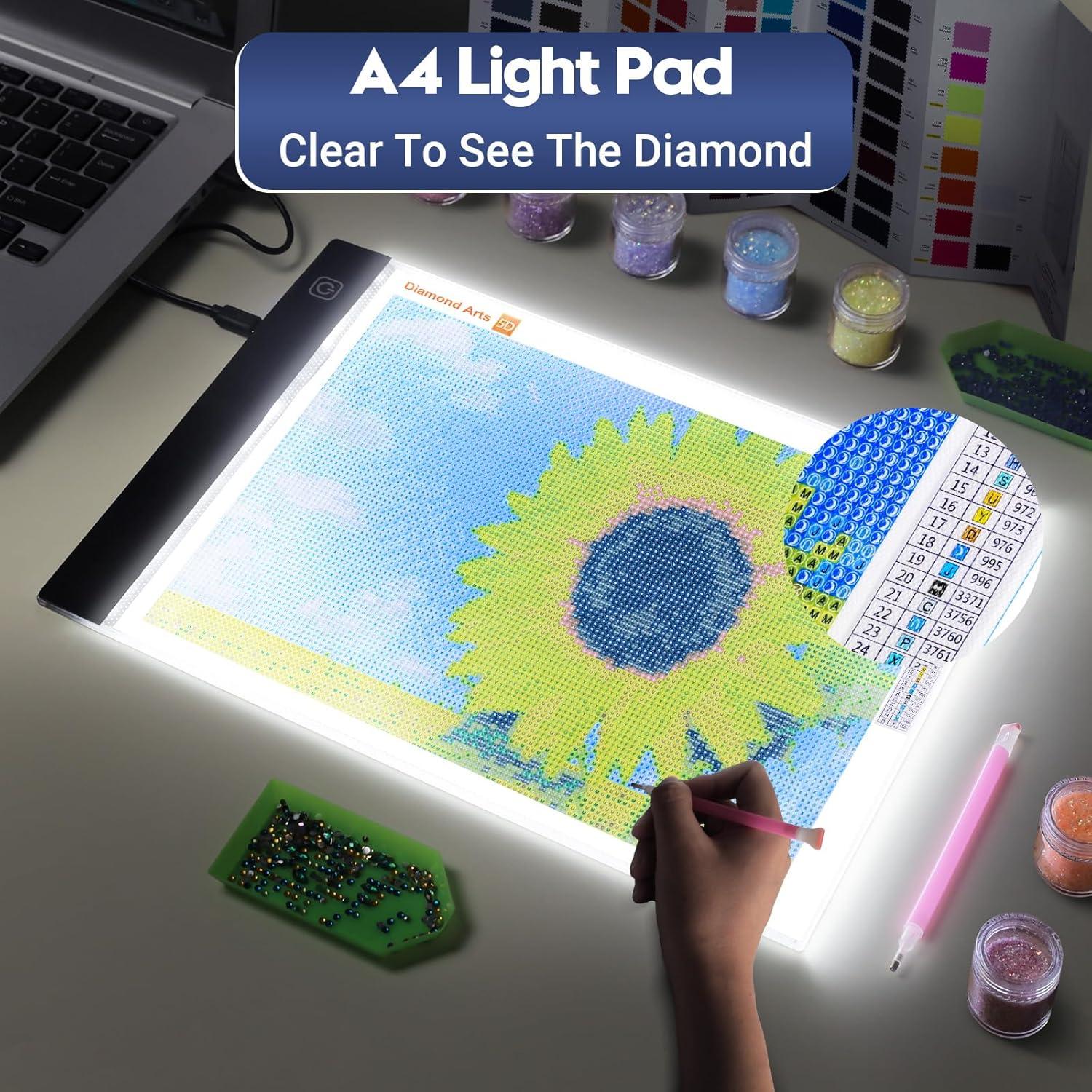 Guiseapue A4 Diamond Art Light Board, Ultra-Thin Light Pad for Painting, Light Table Tracing Light Box for Drawing, Tattoo, Weeding Vinyl, Sketching, Painting Accessories Gifts for Her, Kids, Him