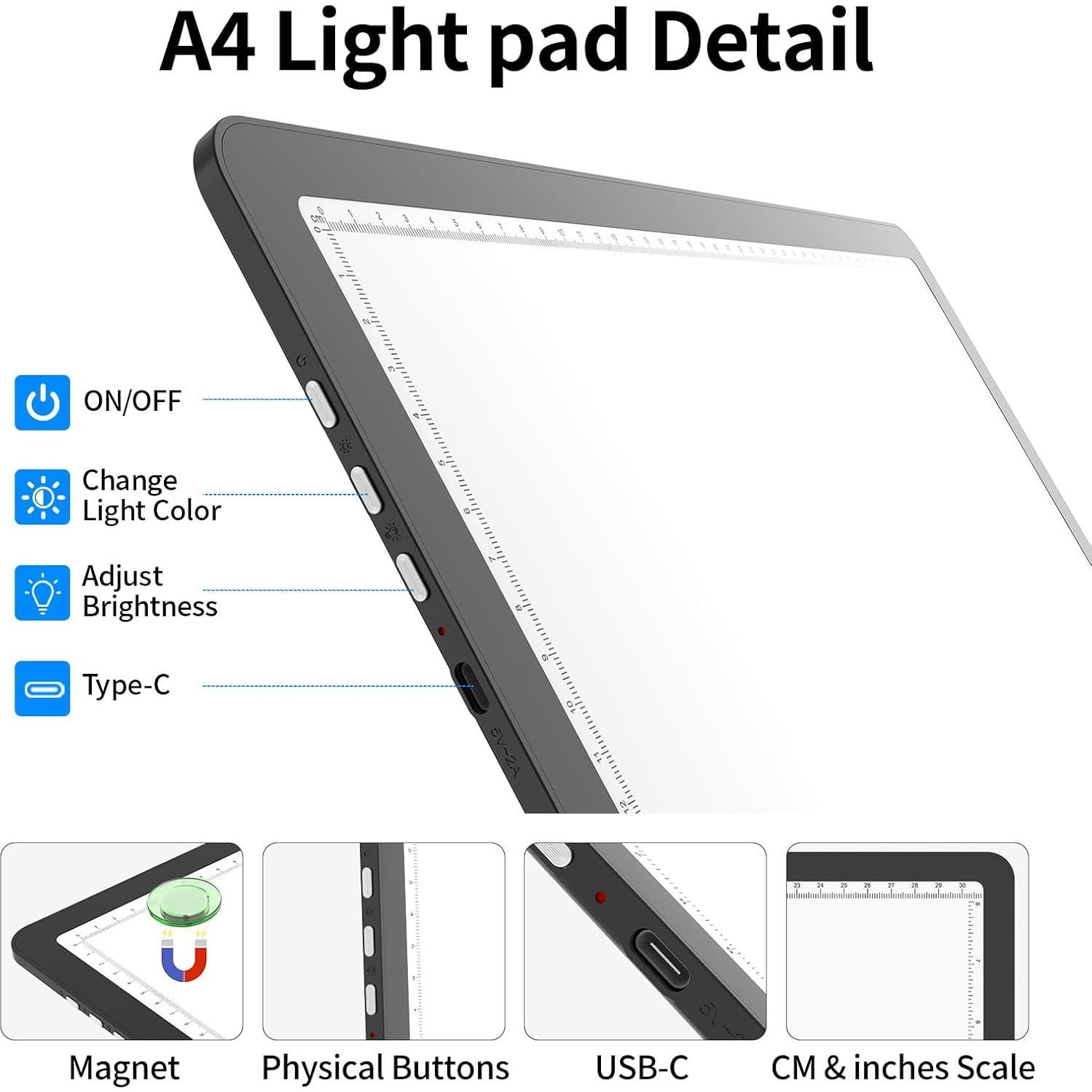 Mesa de Luz A4 TOHETO LED Magnética 3 Modos 6 Brillos