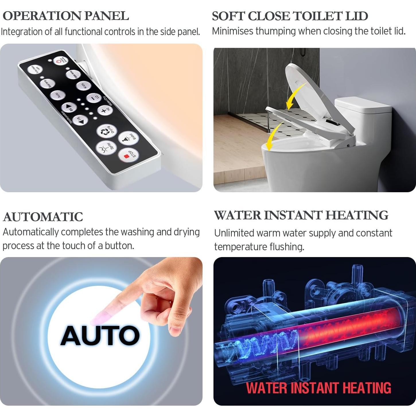 Asiento de inodoro inteligente XCQQ S9BL alargado con bidet