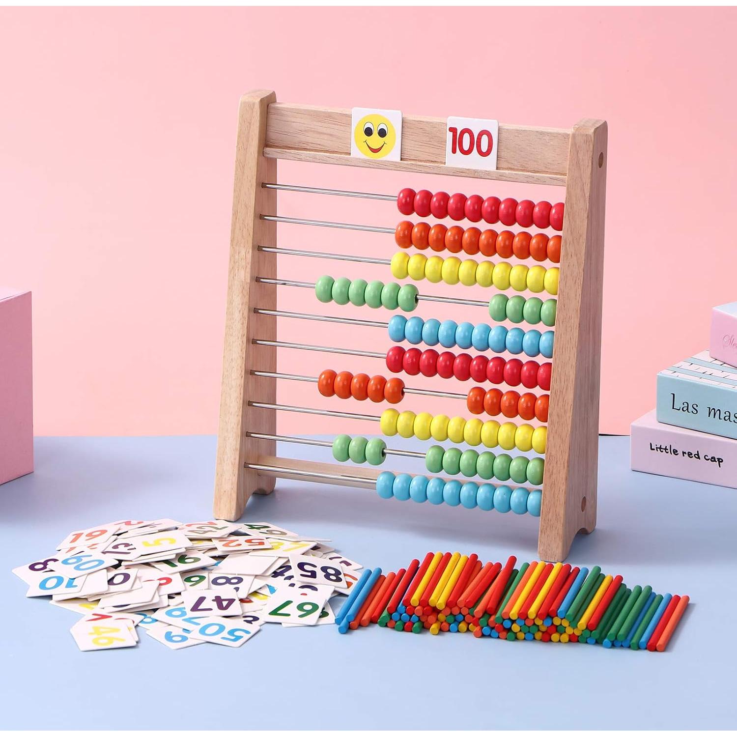 Ábaco de Madera Cltoyvers con 100 Palitos y Tarjetas 1-100