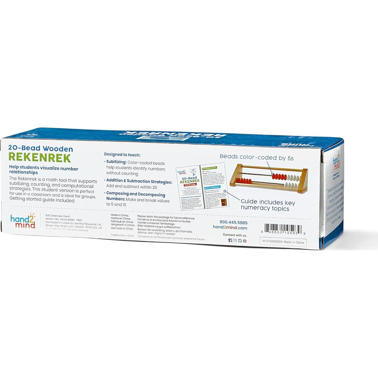 Ábaco Rekenrek hand2mind 20 cuentas de madera para niños