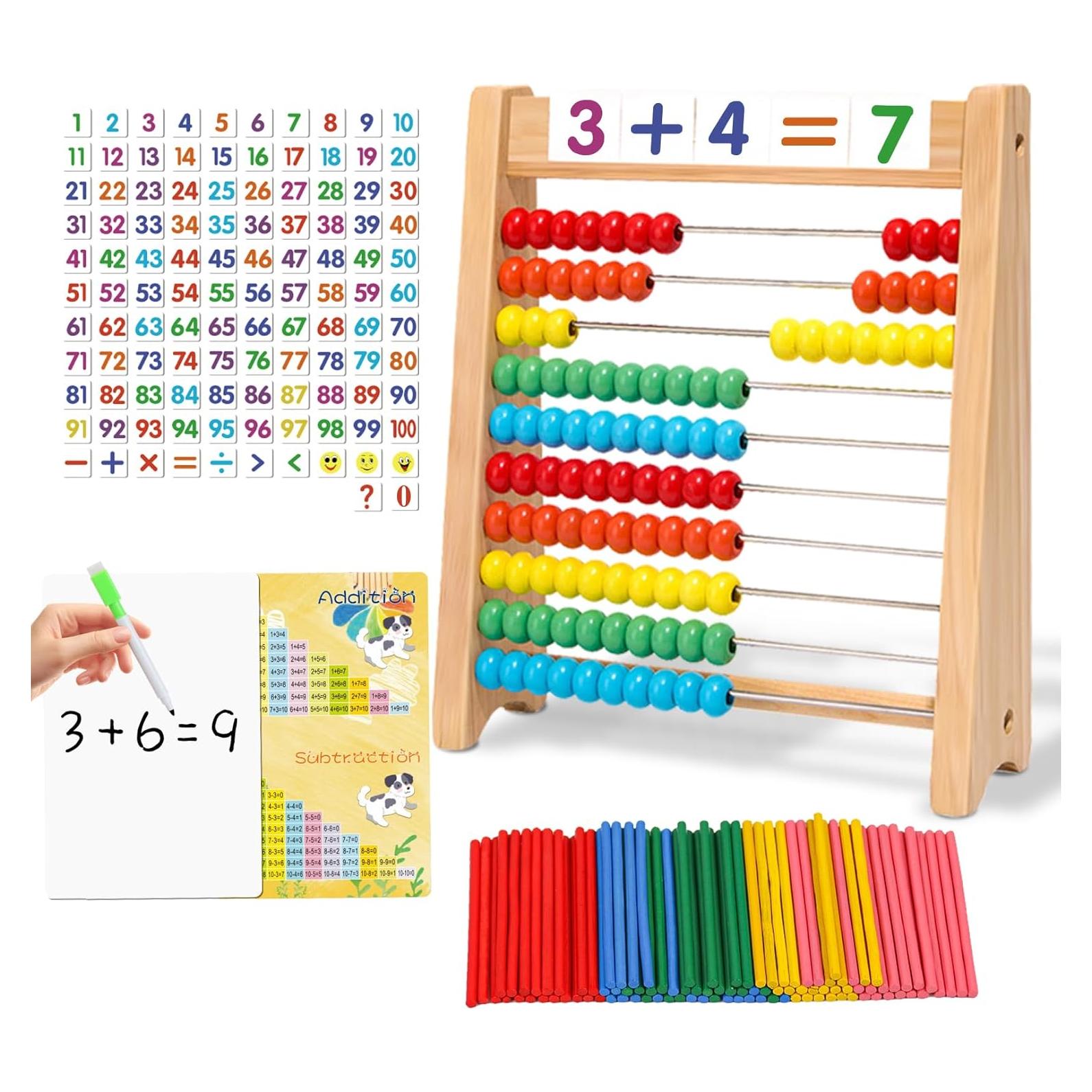 Ábaco de Madera Ranqibo para Niños 3-7 Años con 100 Bolas