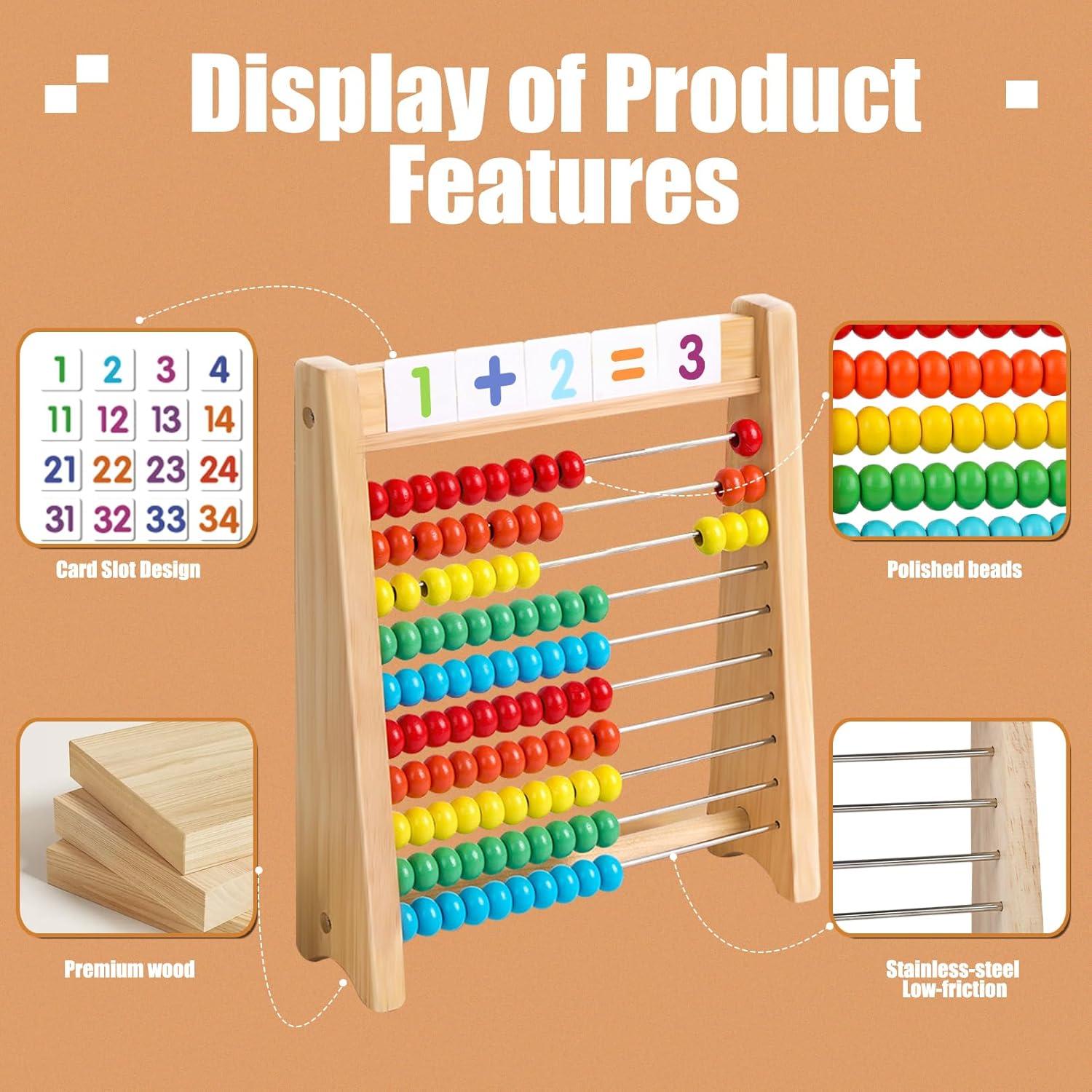 Ábaco de Madera Ranqibo para Niños 3-7 Años con 100 Bolas