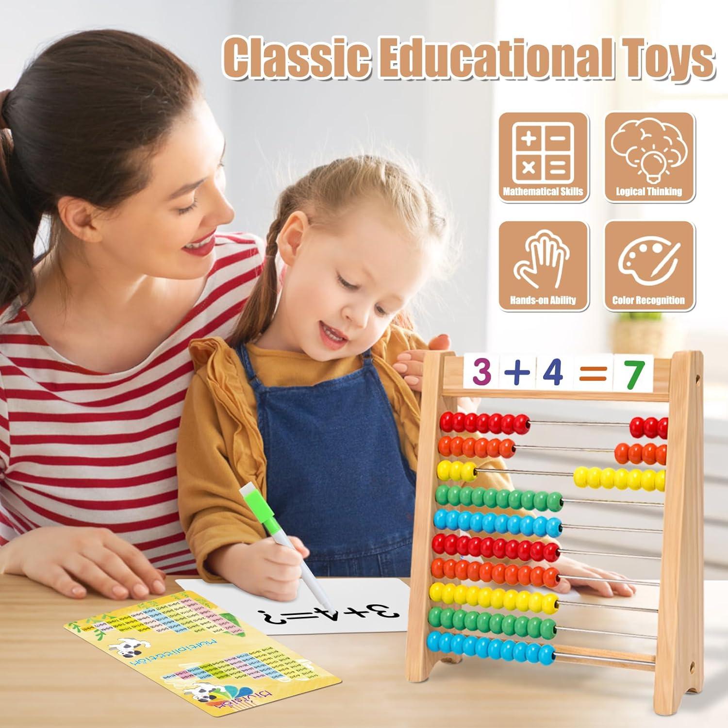 Ábaco de Madera Ranqibo para Niños 3-7 Años con 100 Bolas