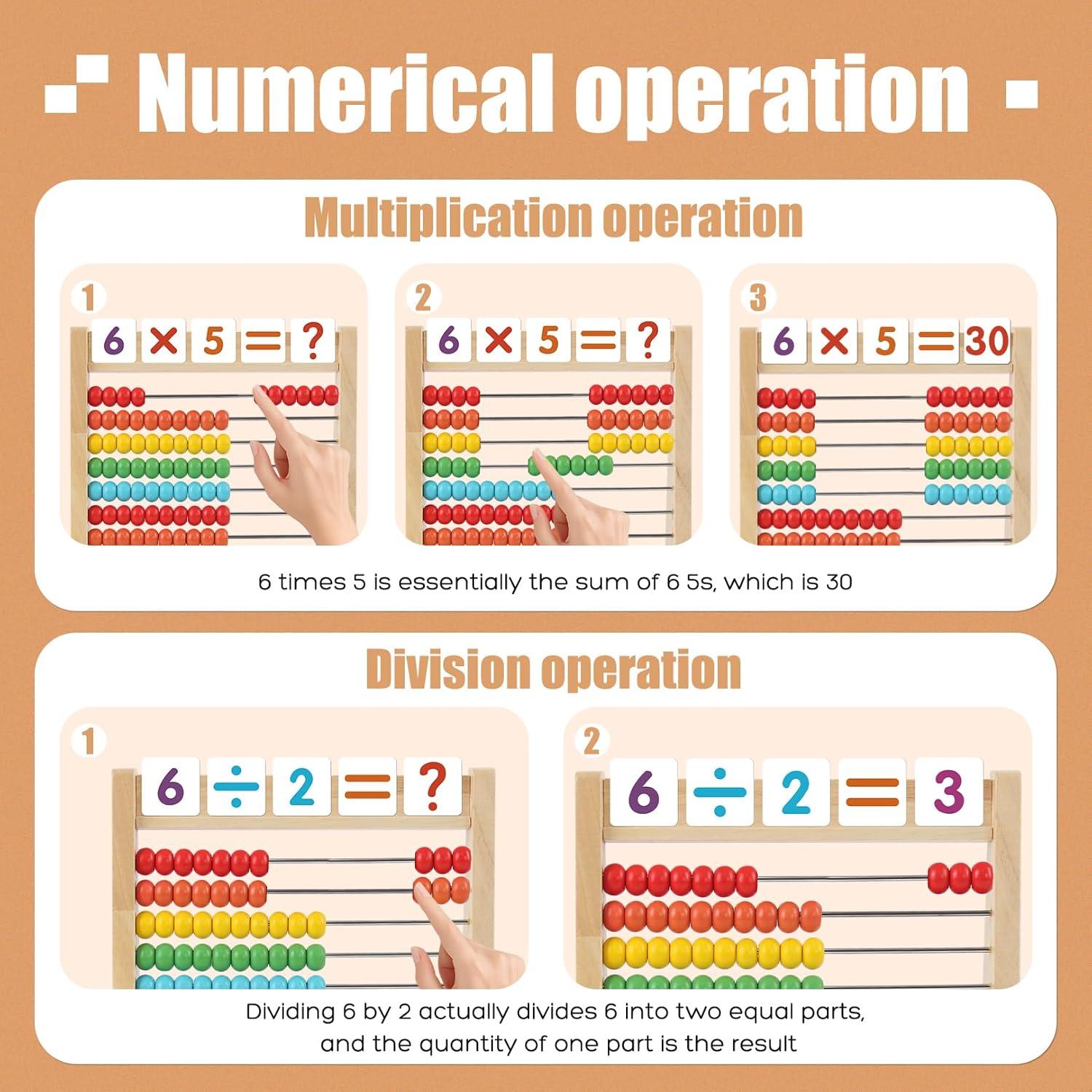 Ábaco de Madera Ranqibo para Niños 3-7 Años con 100 Bolas
