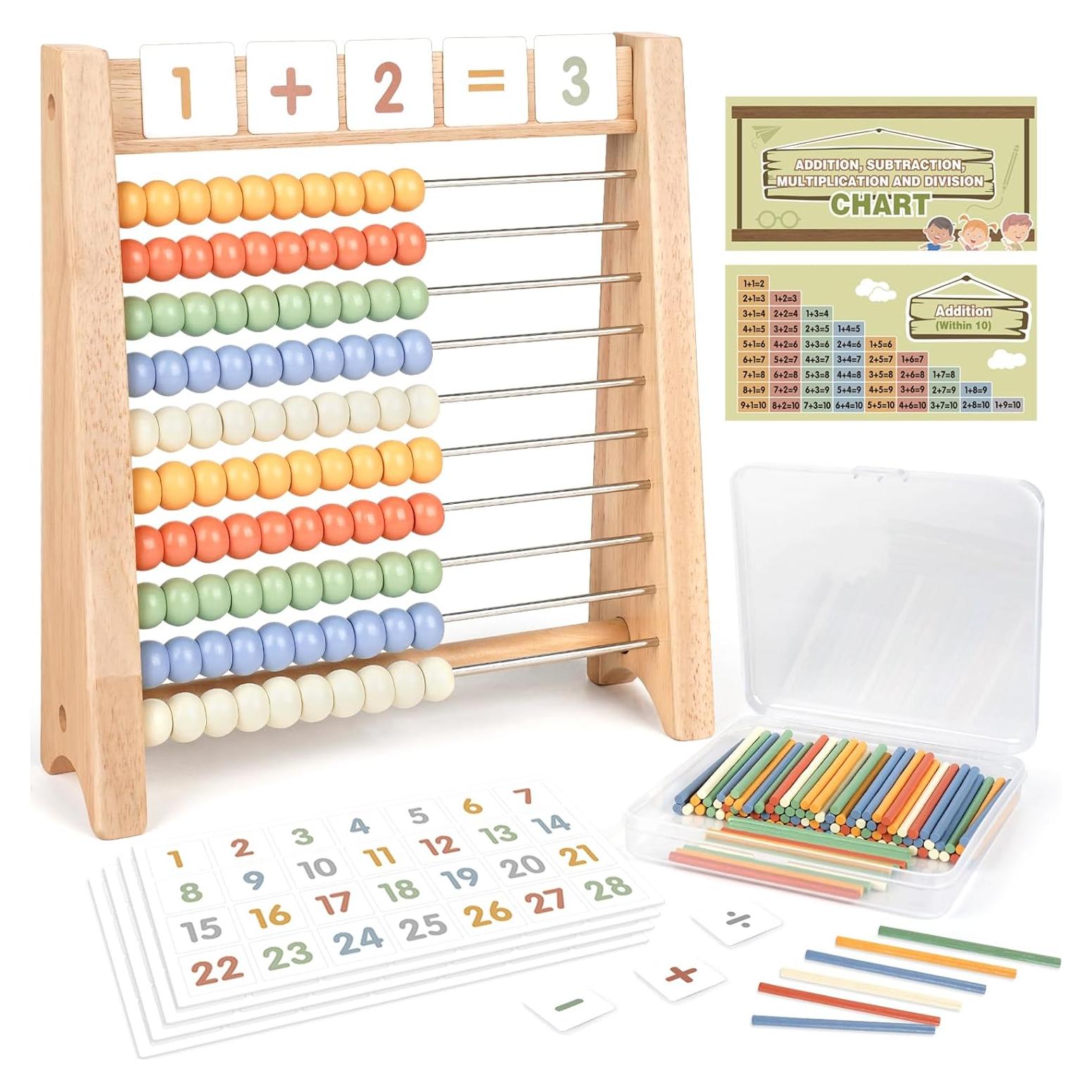 Ábaco de Madera Vanplay para Niños 100 Palitos y 112 Tarjetas