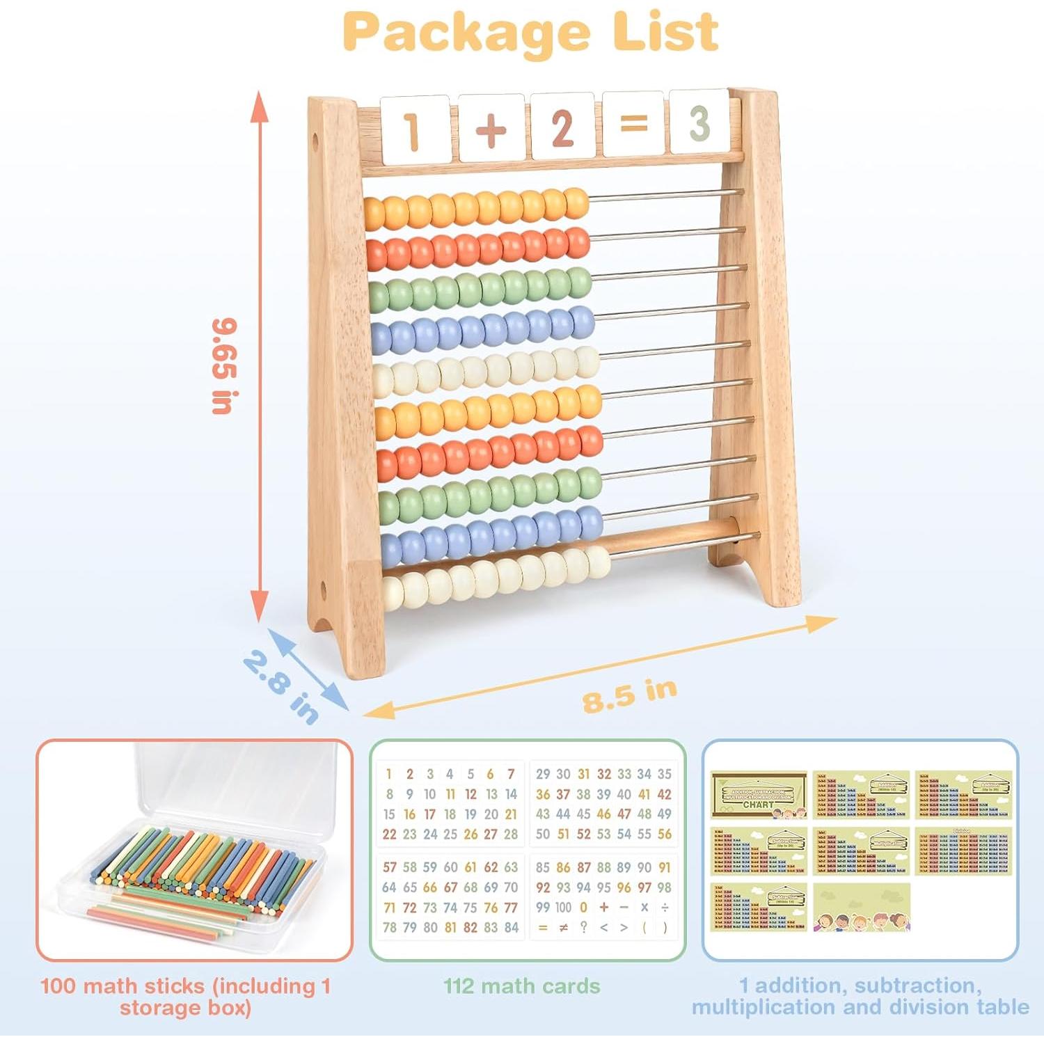 Ábaco de Madera Vanplay para Niños 100 Palitos y 112 Tarjetas