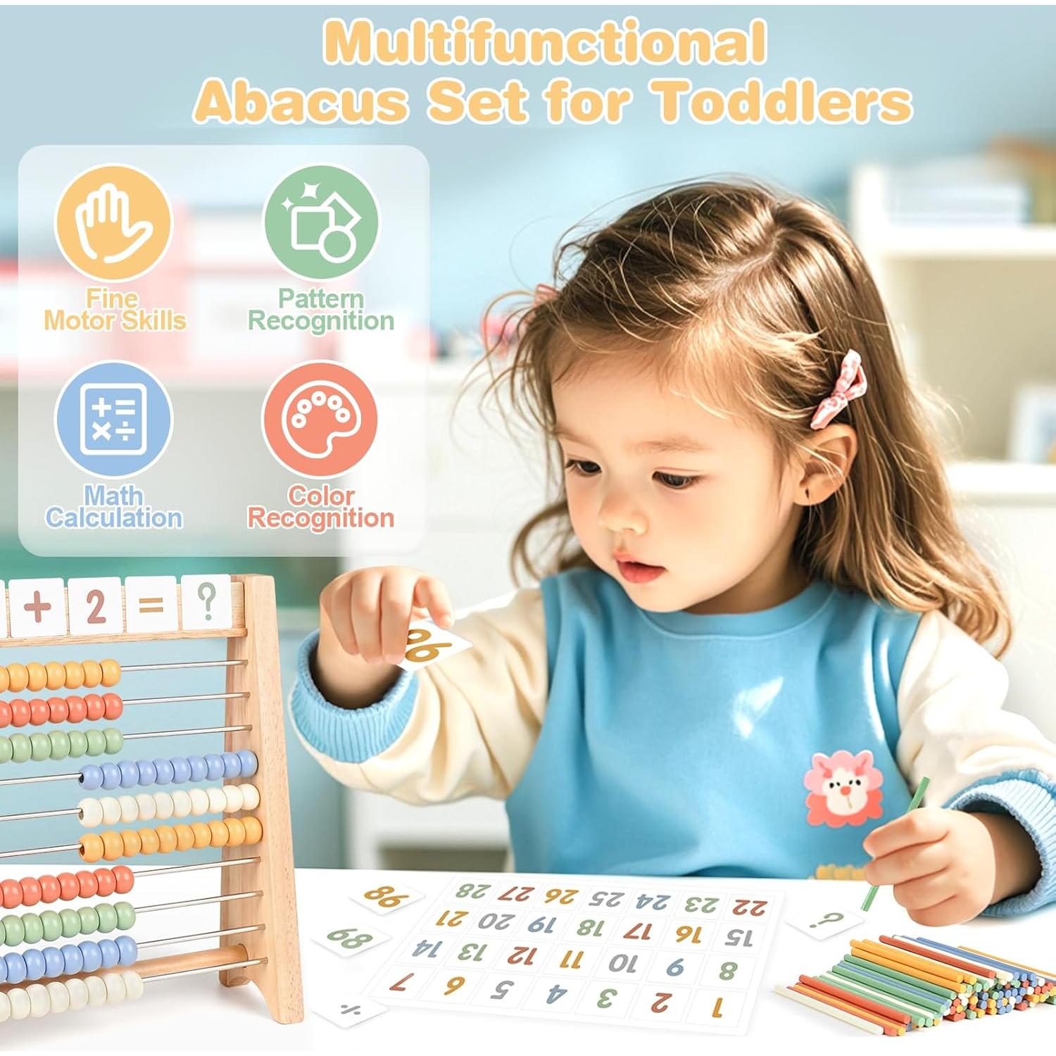 Ábaco de Madera Vanplay para Niños 100 Palitos y 112 Tarjetas