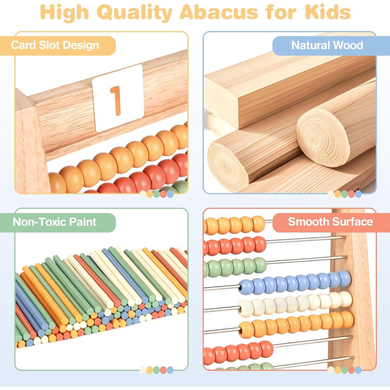 Ábaco de Madera Vanplay para Niños 100 Palitos y 112 Tarjetas