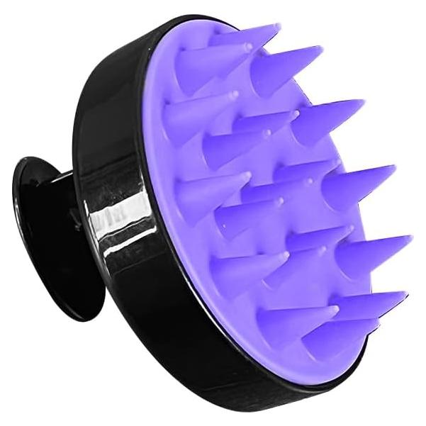 OHOO Scalp Massager Soft Silicone Shampoo Brush Relax Hair Washing Scalp Scrubber for Dandruff Removal Hair Growth (Black Purple)