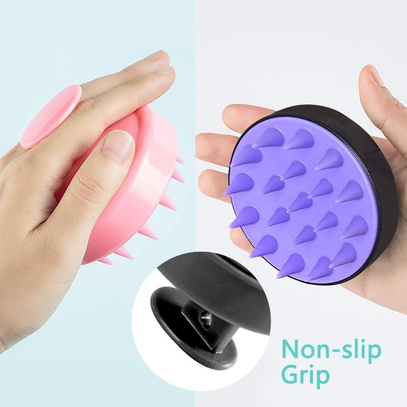 OHOO Scalp Massager Soft Silicone Shampoo Brush Relax Hair Washing Scalp Scrubber for Dandruff Removal Hair Growth (Black Purple)