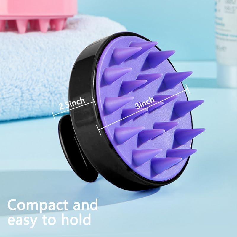 OHOO Scalp Massager Soft Silicone Shampoo Brush Relax Hair Washing Scalp Scrubber for Dandruff Removal Hair Growth (Black Purple)
