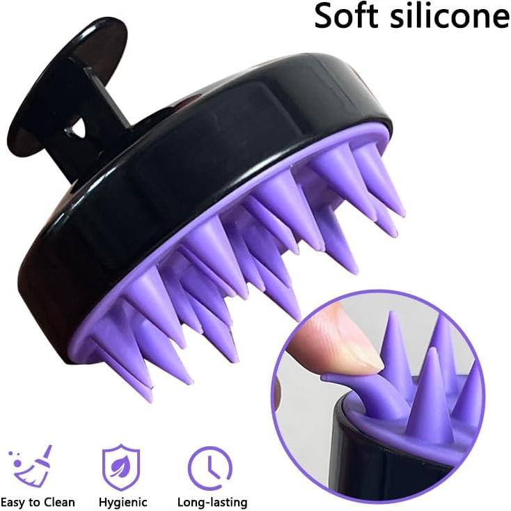 OHOO Scalp Massager Soft Silicone Shampoo Brush Relax Hair Washing Scalp Scrubber for Dandruff Removal Hair Growth (Black Purple)
