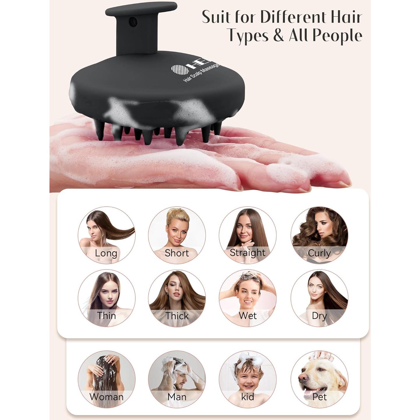 Masajeador de Cuero Cabelludo HEETA Negro - Cepillo Exfoliador