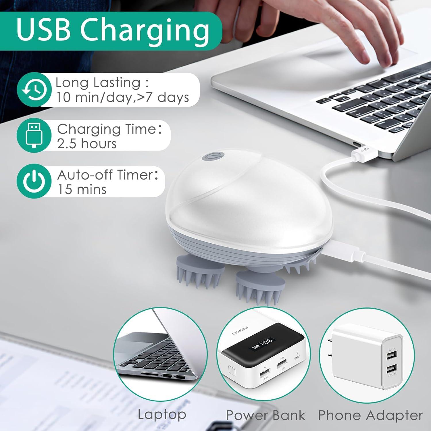 Masajeador Eléctrico de Cuero Cabelludo ORIA, 4 Garras, IPX6