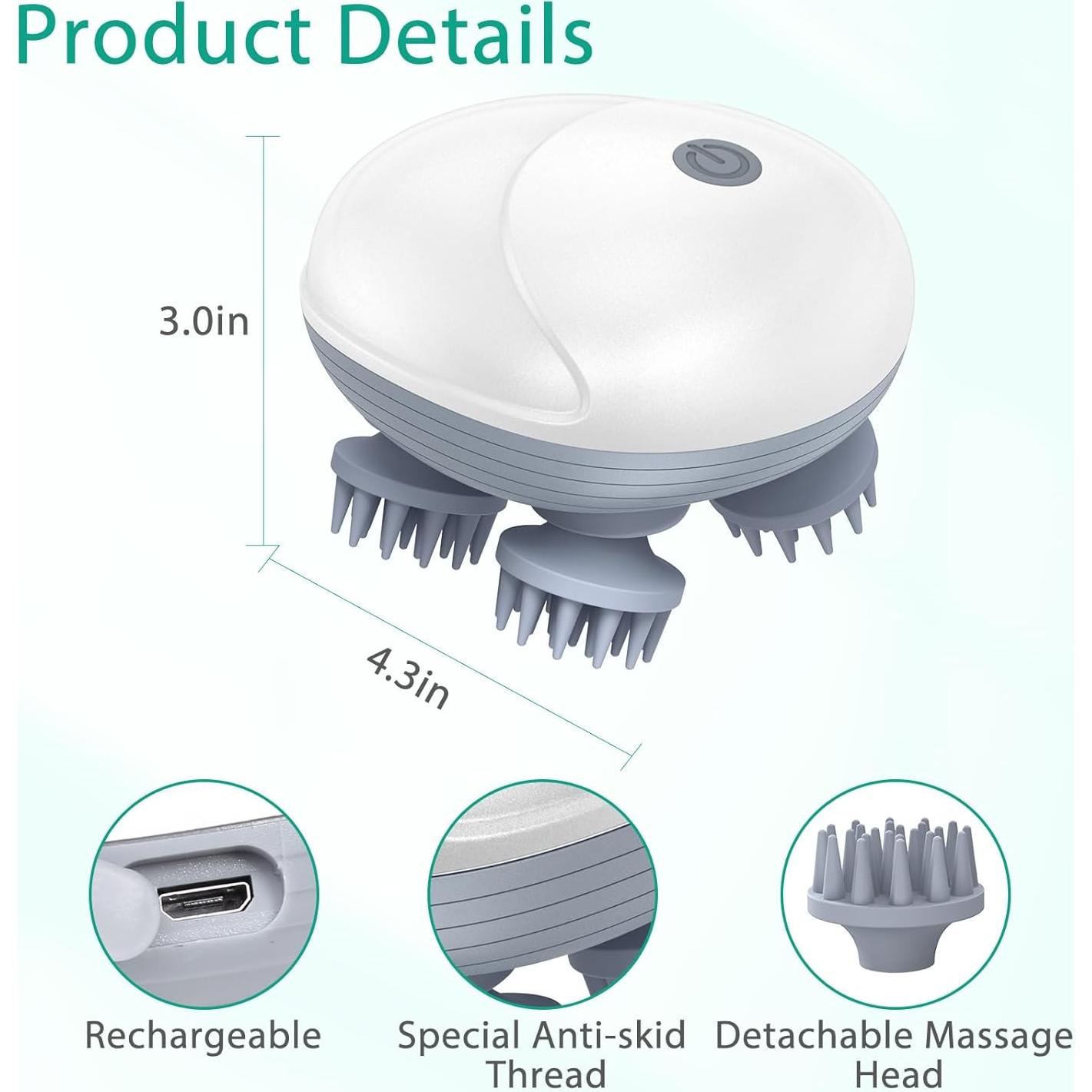 Masajeador Eléctrico de Cuero Cabelludo ORIA, 4 Garras, IPX6