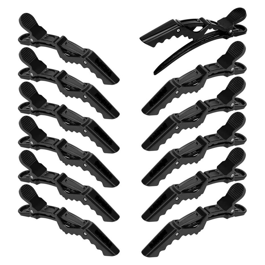 12 Clips de Cabello Profesionales F-BBKO Doble Bisagra Negro