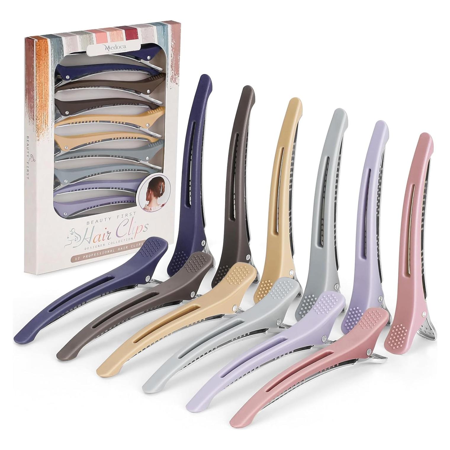 12 Clips para Cabello Profesional MEDOCA 11.4 cm Silicona