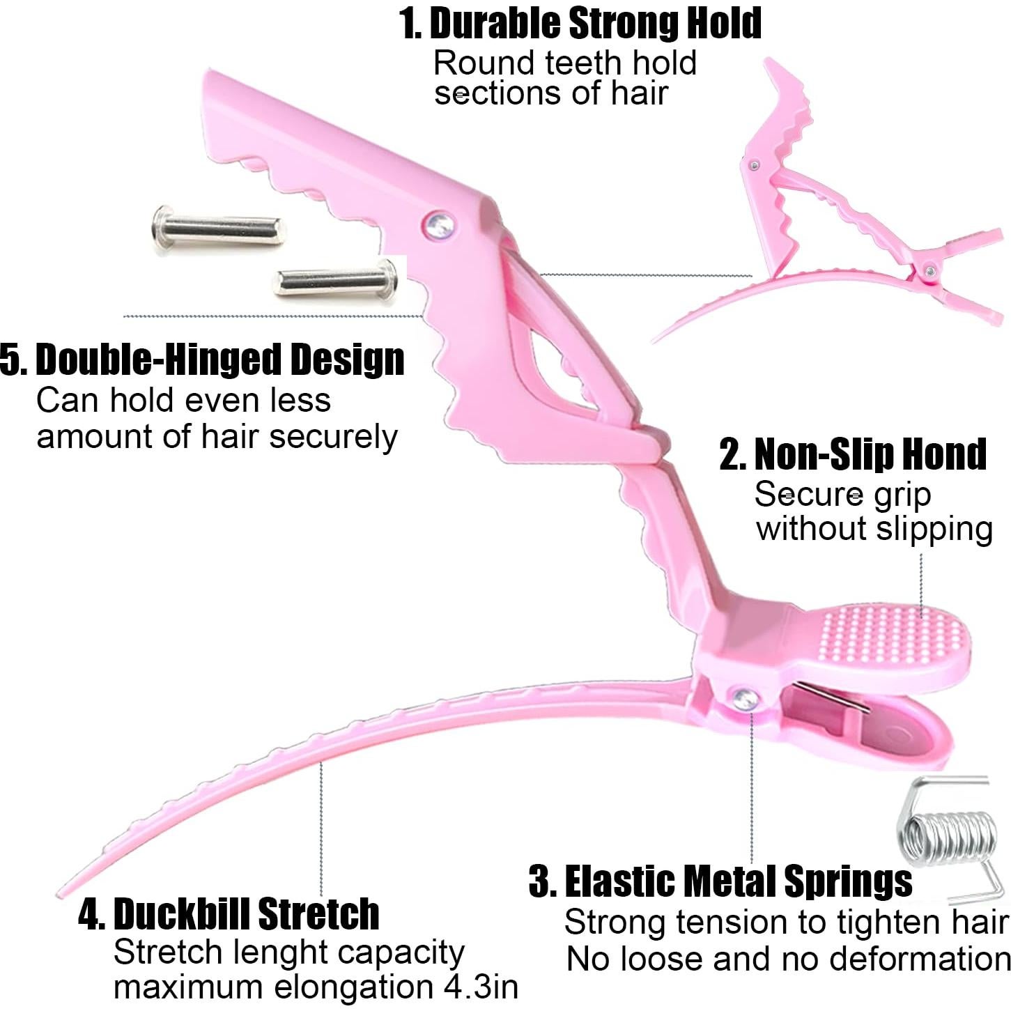 30 Clips de Pelo Cocodrilo Rabetly Rosa para Estilismo