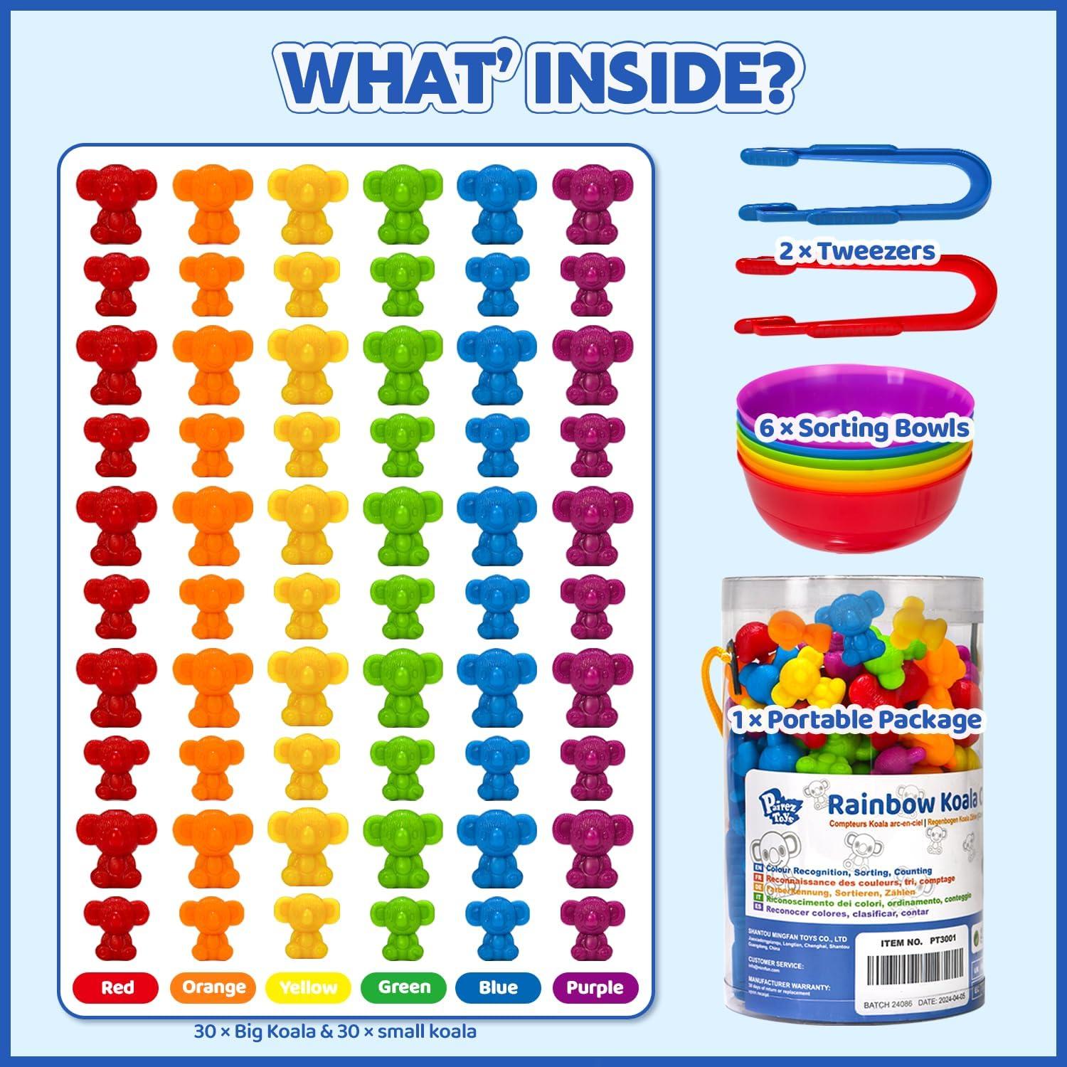 Juguetes de conteo Pairez Toys 60 koalas arcoíris educativos