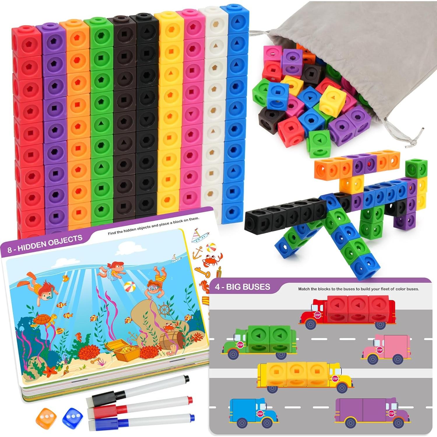 Bloques Matemáticos BenBen 100pcs con Tarjetas y Bolsa 3-8 años