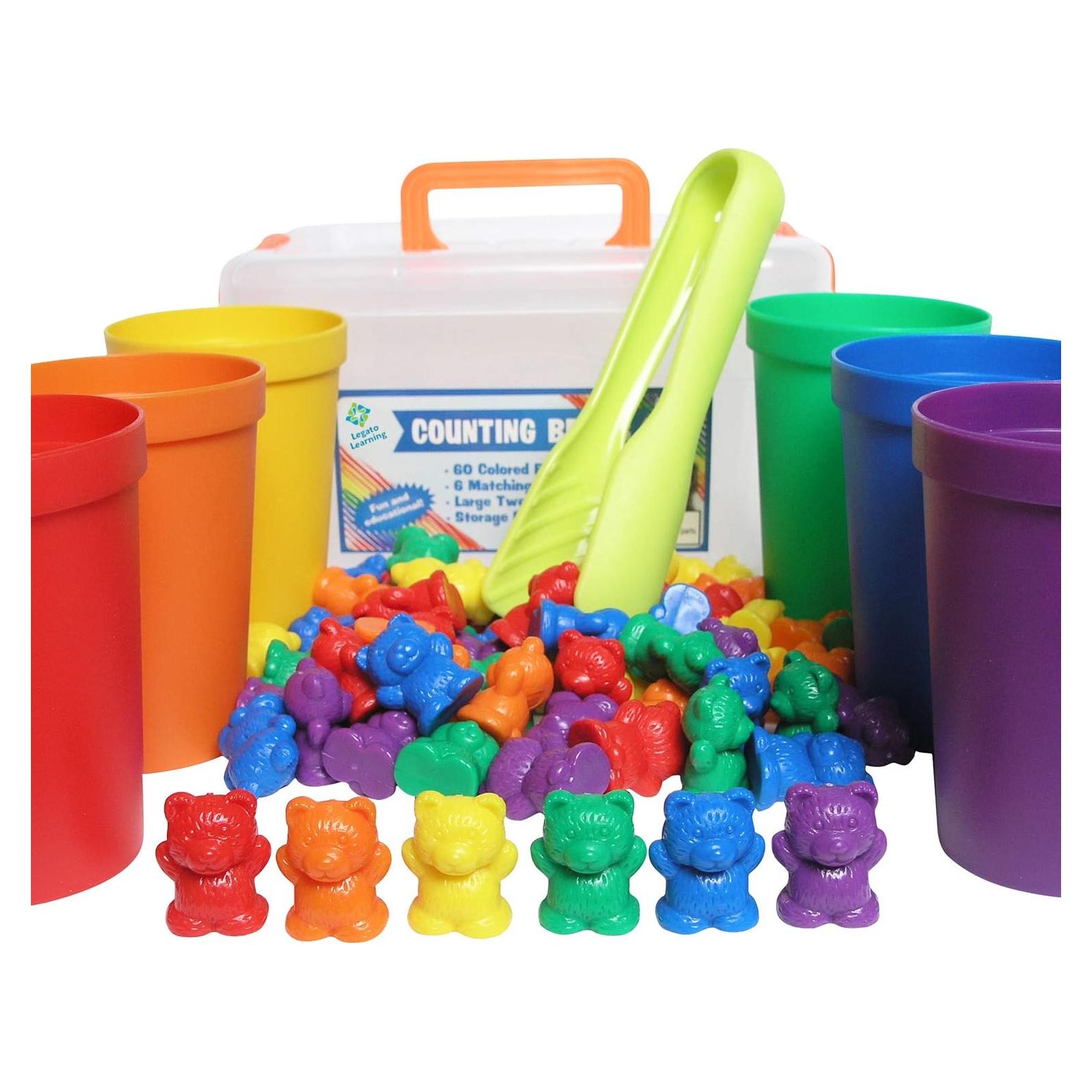 Osos de Conteo Legato - 60 Colores Arcoíris + Tazas y Pinzas