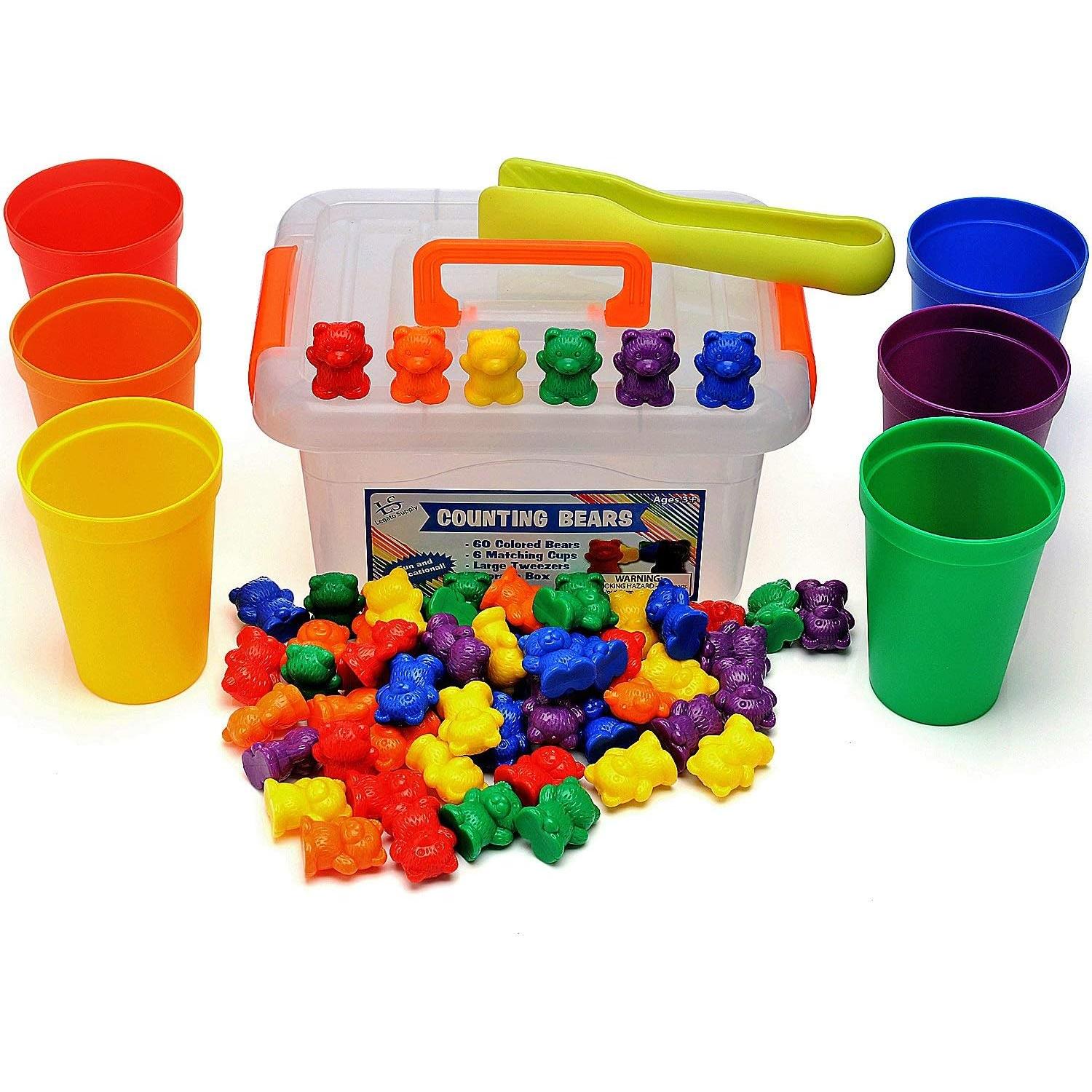 Osos de Conteo Legato - 60 Colores Arcoíris + Tazas y Pinzas