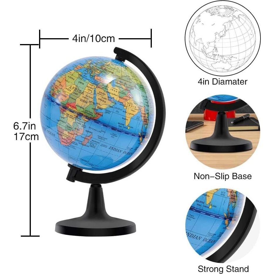 Globo Terráqueo Mini Wizdar 10 cm Educativo Rotativo