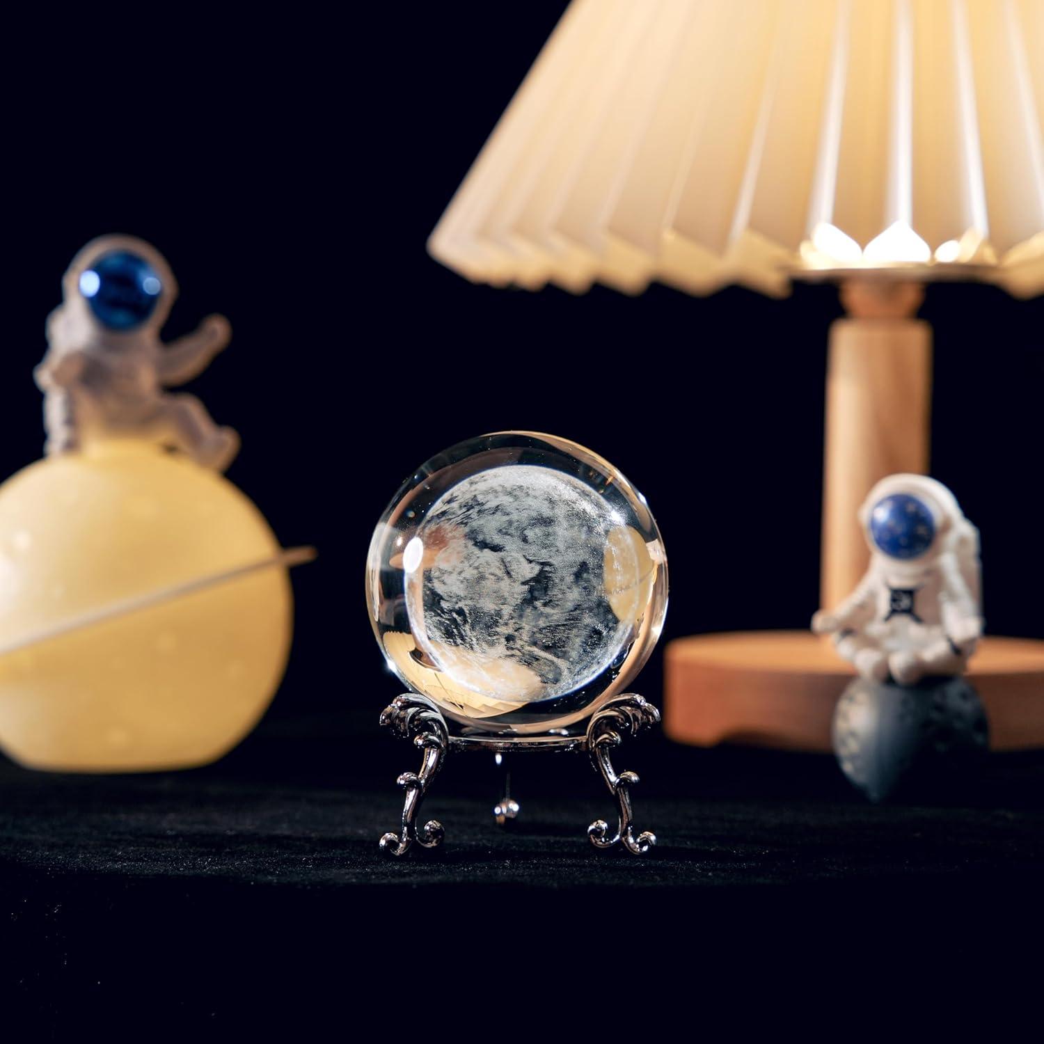 Globo Terráqueo de Cristal K9 60mm con Soporte de Metal JFTOSALE