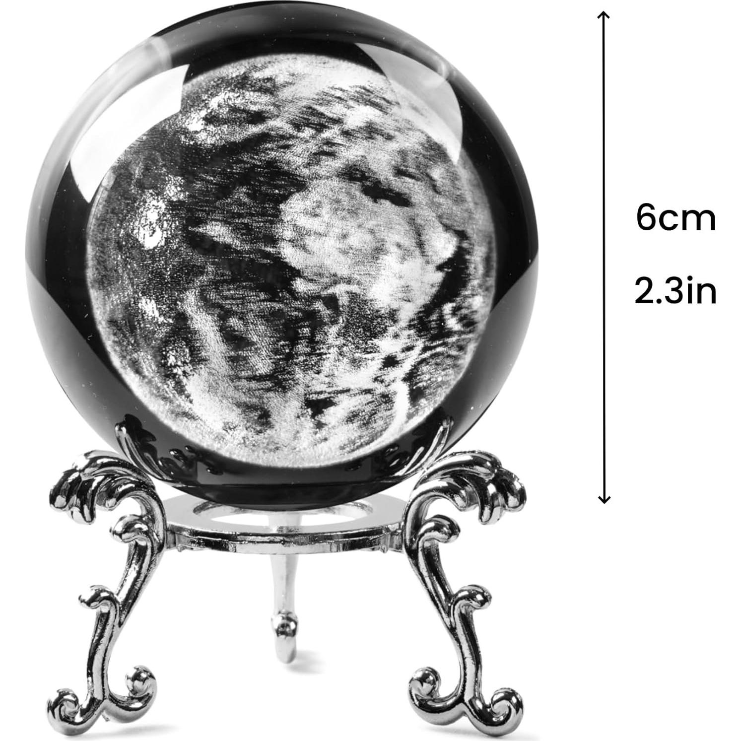 Globo Terráqueo de Cristal K9 60mm con Soporte de Metal JFTOSALE