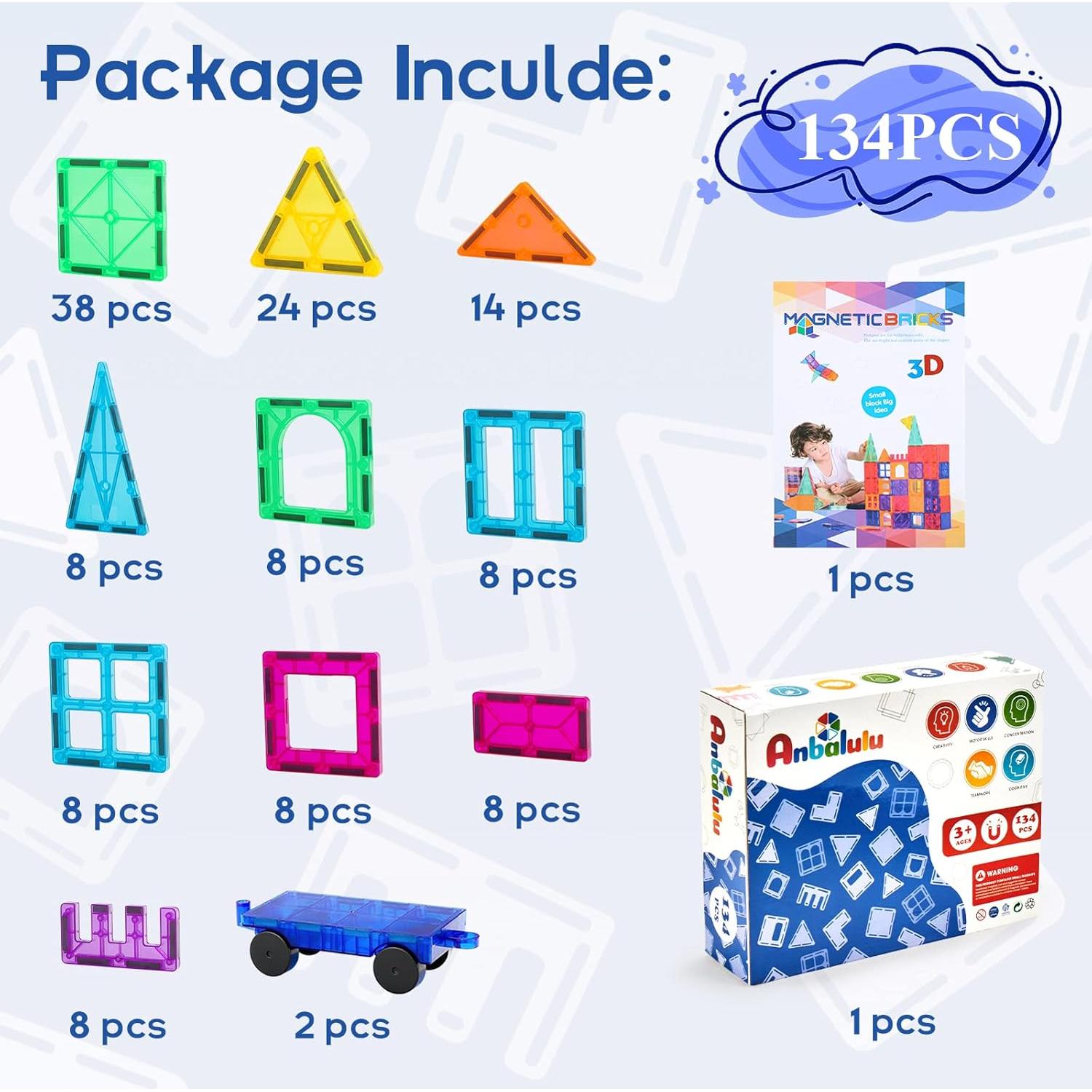 Juego de Azulejos Magnéticos Anbalulu 134 Piezas STEM 3D