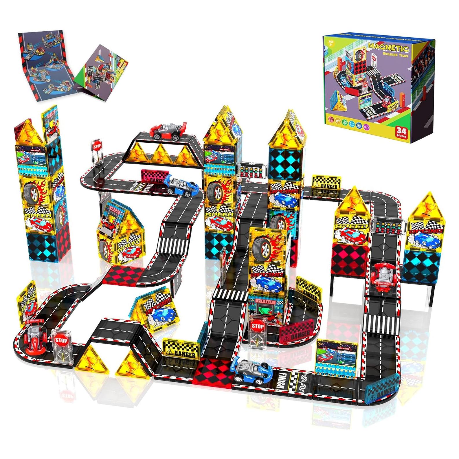 Juego de Pistas Magnéticas Magna Tiles con 2 Coches - 16.24x6.10cm