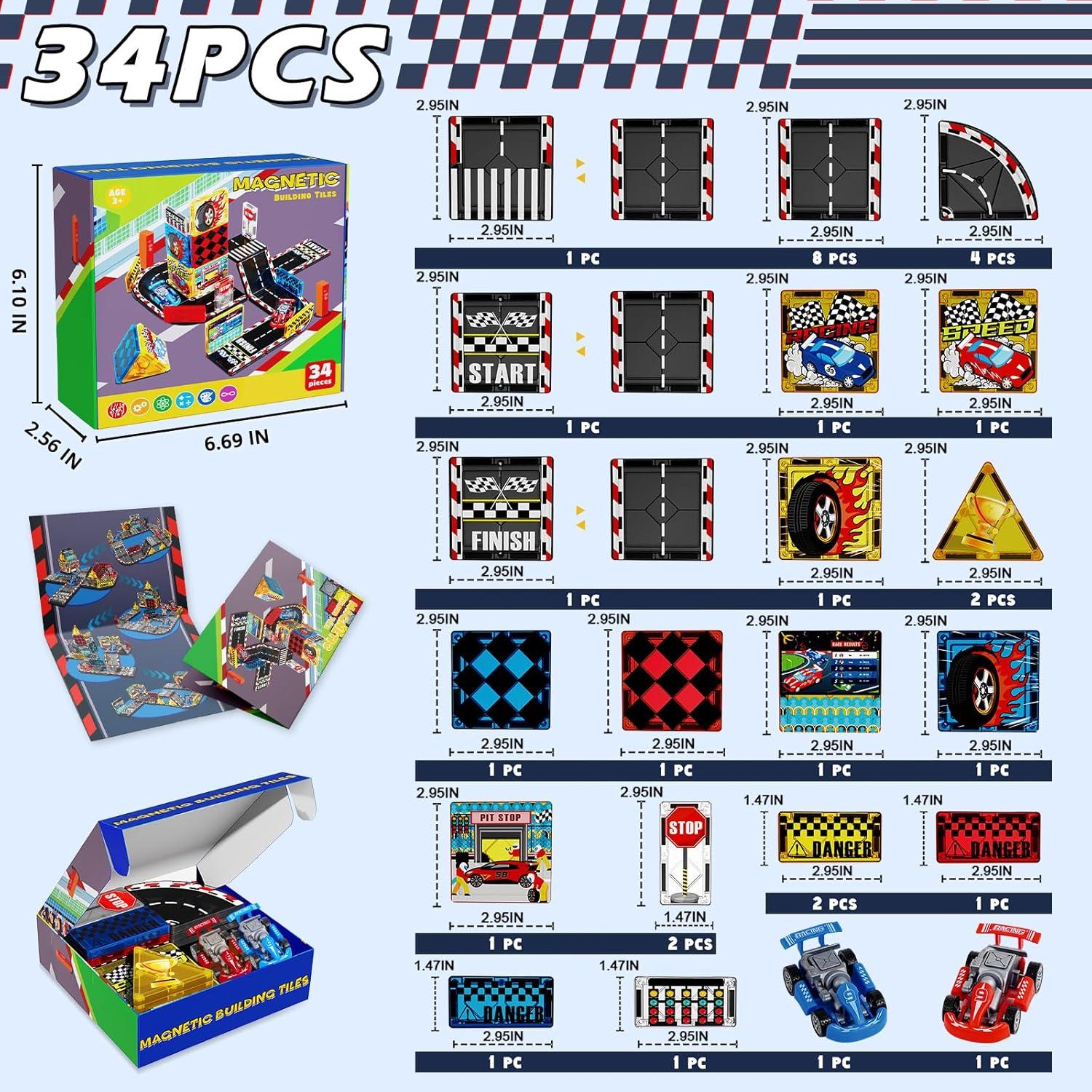 Juego de Pistas Magnéticas Magna Tiles con 2 Coches - 16.24x6.10cm