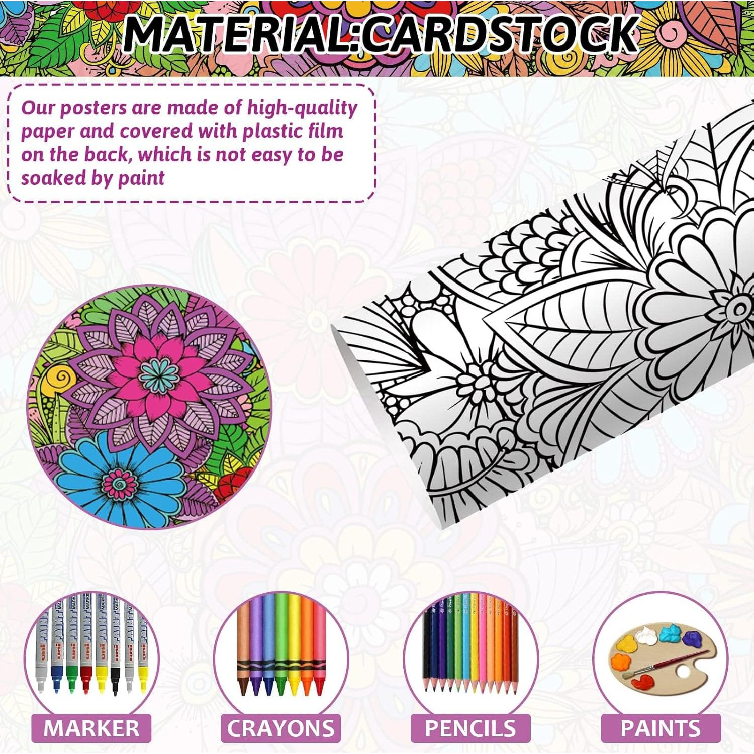 Paquete de 2 Pósters Gigantes para Colorear Mandala ZOIIWA 127x76 cm