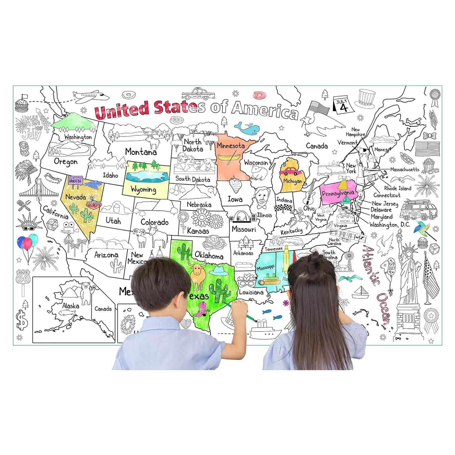 Póster Gigante para Colorear Mapa de EE. UU. 137x83 cm - Licidecopai