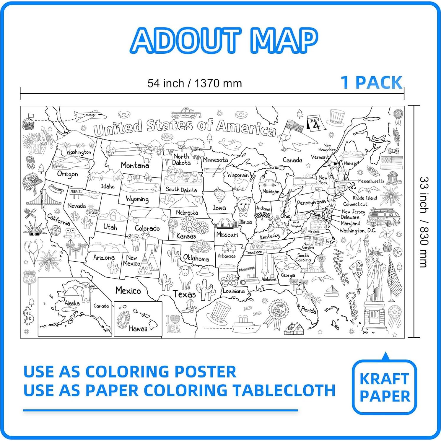 Póster Gigante para Colorear Mapa de EE. UU. 137x83 cm - Licidecopai