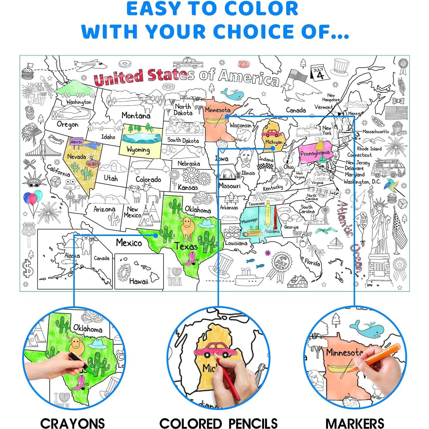 Póster Gigante para Colorear Mapa de EE. UU. 137x83 cm - Licidecopai