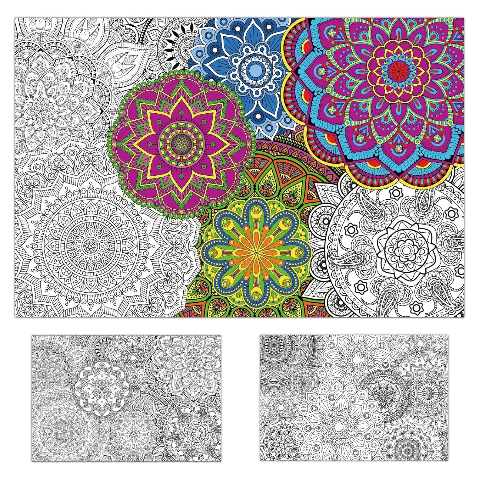Paquete de 2 Pósters Gigantes para Colorear Mandala Tevxj 99x66 cm