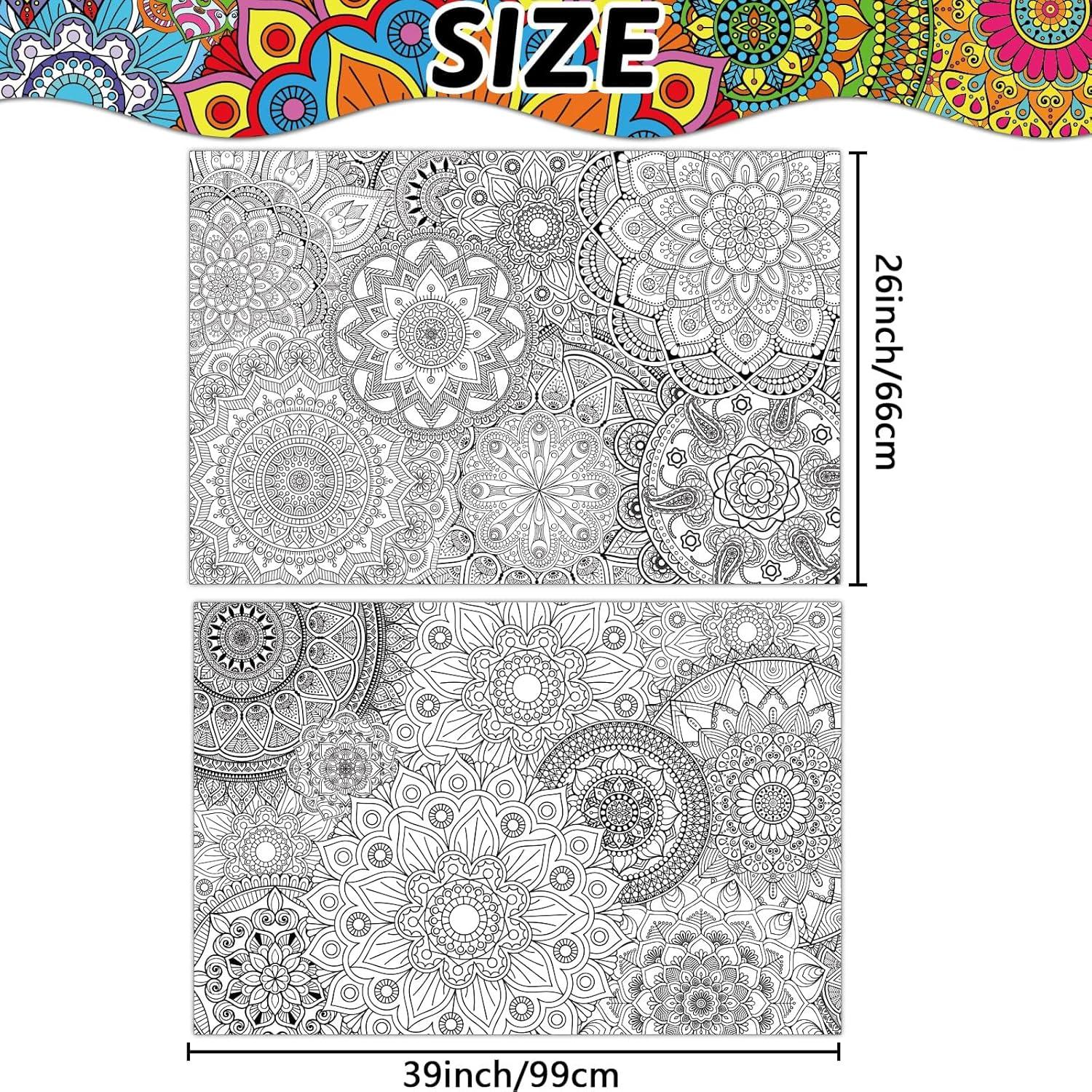 Paquete de 2 Pósters Gigantes para Colorear Mandala Tevxj 99x66 cm