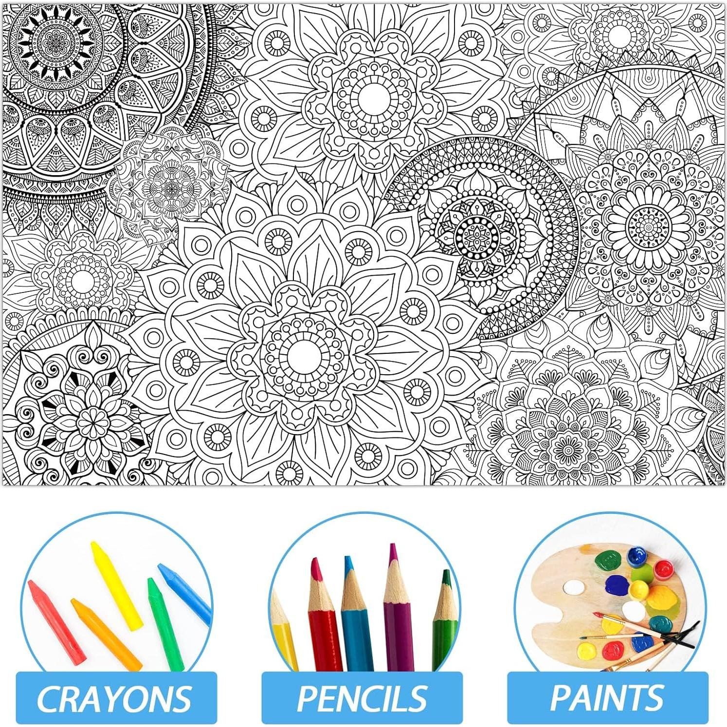 Paquete de 2 Pósters Gigantes para Colorear Mandala Tevxj 99x66 cm