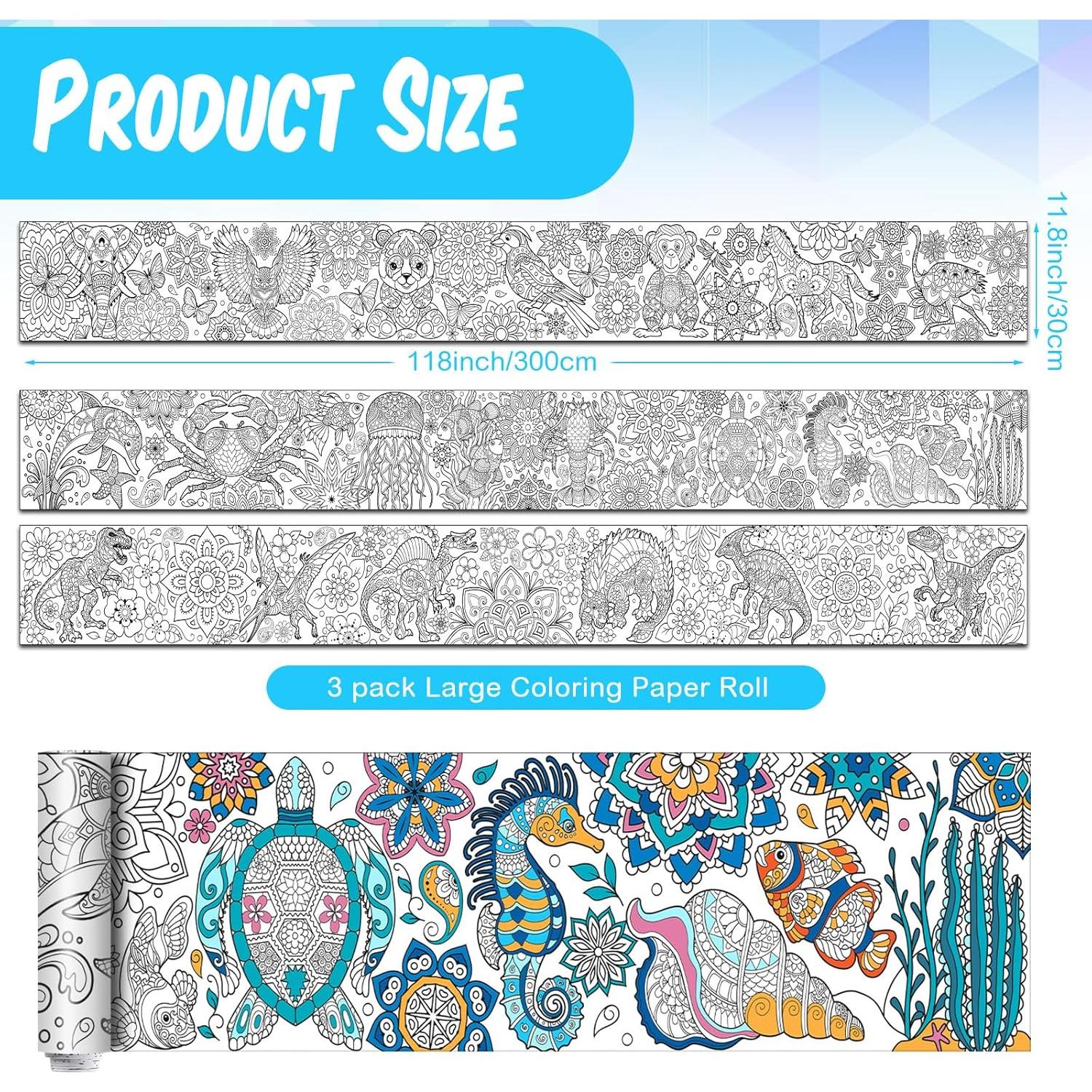 Pasimy 3 Piezas Pósters Gigantes para Colorear Mandala 30x300cm